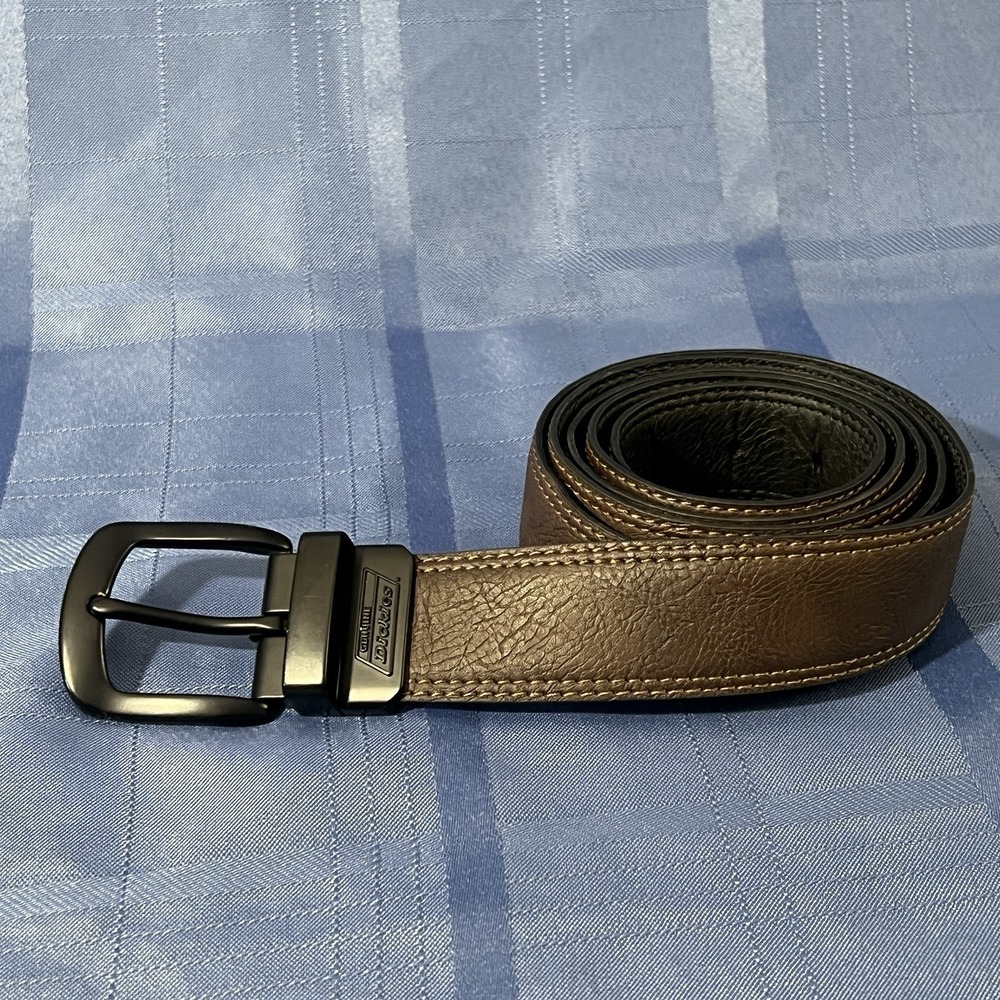 Dickies Genuine Mens Belt Sz 50"-53"Synthetic Leather Black buckle Brown Belt